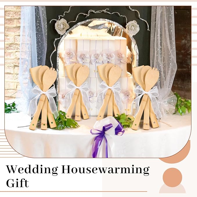 108 Pcs Bamboo Spatula Wooden Kitchen Utensil Bulk 12''wood Spoon Spatula for Cooking with Ribbon Bridal Baby Shower Game Prize Wedding Party Favors Housewarming Gift (Natural Style)