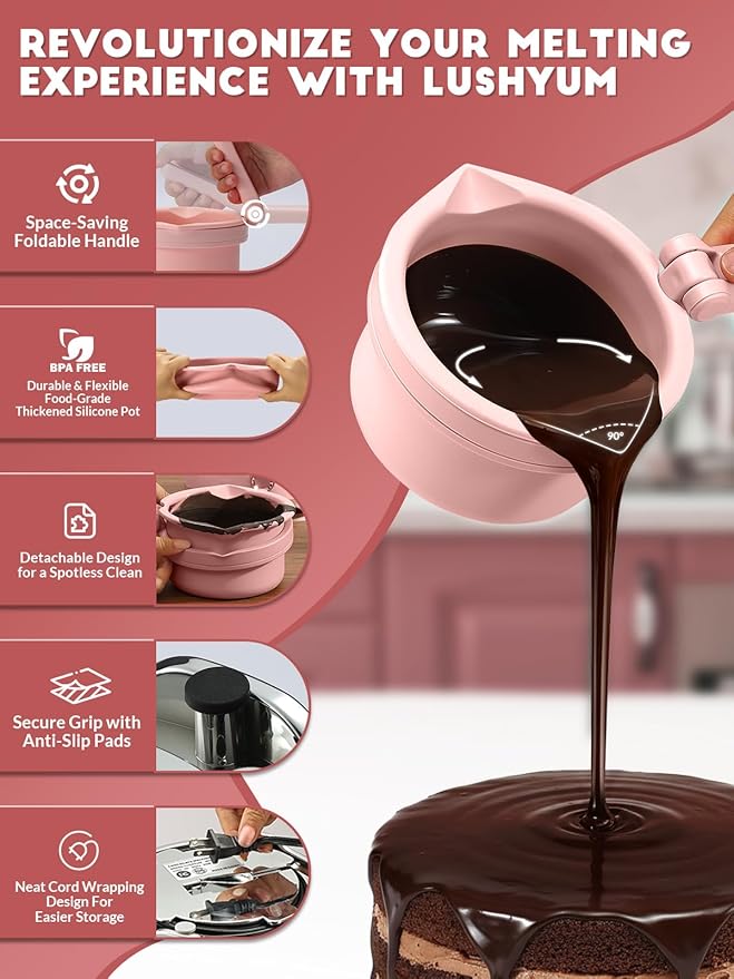 Chocolate Melting Pot Candy Melts Melter with 2 Insert Pots and Spatula, 4 Cups Capacity Warmer Machine, Ideal Dipping Tool Kitchen Supplies for Making Cake Pop Covered Strawberries Fondue