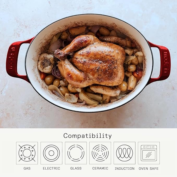 Made In Cookware - Oval Dutch Oven 7.5 Quart - Red - Enameled Cast Iron - Exceptional Heat Retention & Durability - Professional Cookware - Crafted In France - Induction Compatible