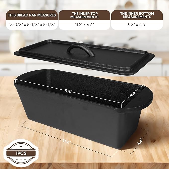 2 Pack Cast Iron Bread Pan with Lid 13x5 Inch, Nonstick Popover Pan for Sourdough and Homemade Bread, Mini Loaf Pans with Lids, Pullman Loaf Pan for Sandwich Bread, Nonstick Baking Bread Pans