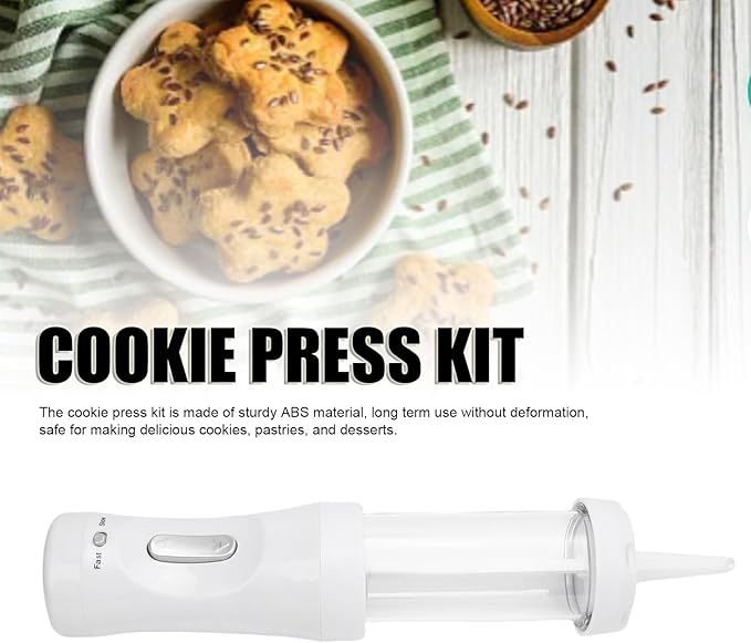 Electric Cookie Press Gun Kit, DIY Cookie Maker Set with 12 Cookie Discs and 4 Tips, Biscuits Maker Kit, Decorating Baked Goods, Baking Decoration Supplies