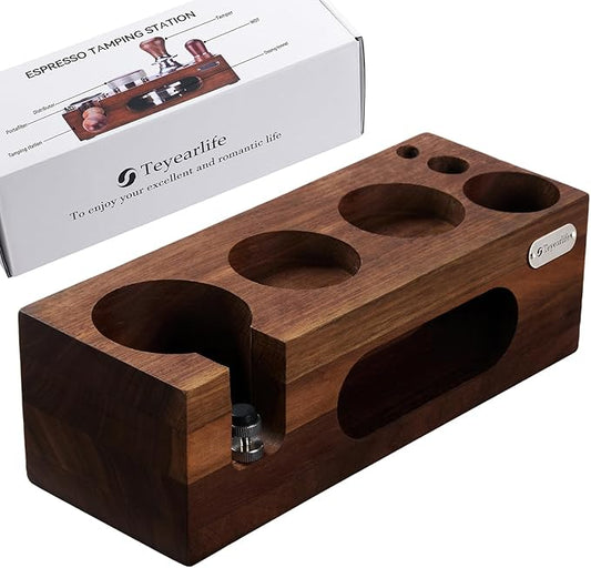 espresso tamping station called Coffee Tamper Station Fit 51 to 54mm Espresso Accessories The tamper holder Or organizer station Adjustable Portafilters Stand Height (7 IN 1)