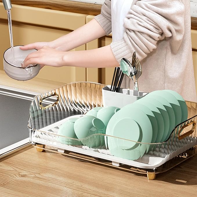 Dish Drying Rack, Dish Rack for Kitchen Counter Bowl Plate Storage Dish Drainer Rack with Drainboard for Kitchen Counter and Sink