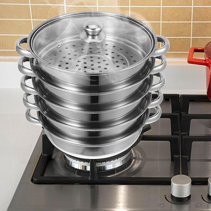 YARNOW 5 Tier Stainless Steel Steamer Pot 12.20 Inch Multifunctional Stockpot for Soup and Food Steaming Space Saving Kitchen Cookware for Family Use