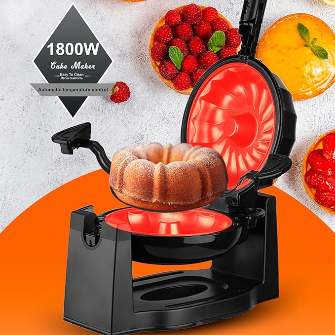 Toaster, 1800W Electric Rotating Lava Cake Maker, Automatic Constant Temperature, Uniform Heat, with Non-Slip Feet and Non-Stick Plate, for Home Kitchen and Commercial Use