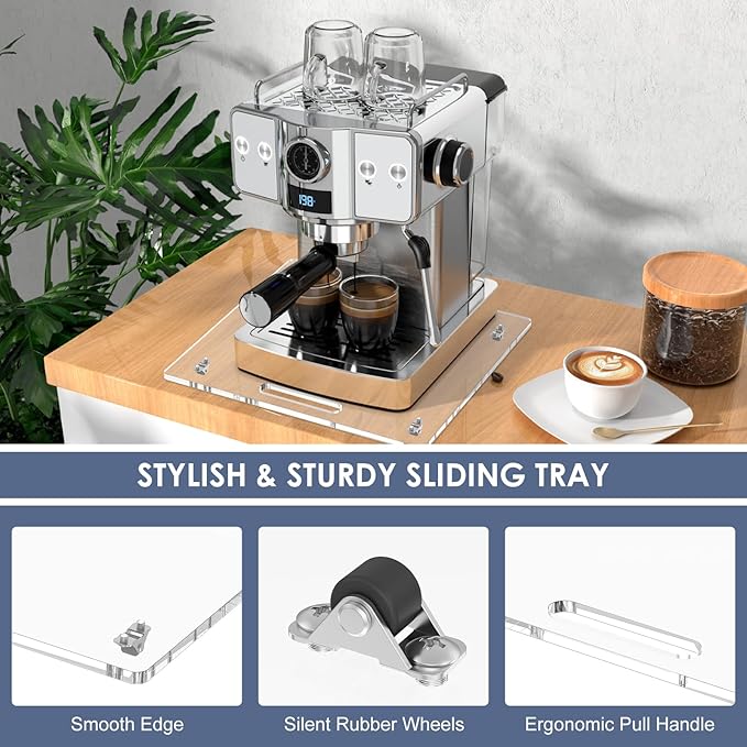 Appliance Sliders with Rubber Wheels, 14" x 13" Acrylic Coffee Pot Slider Tray for Countertop Moving, Sliding Tray for Coffee Maker, Stand Mixer, Toaster & Heavy Kitchen Appliances (Clear)