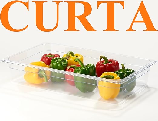 CURTA 6-Pack Full Size 4" Deep NSF Polycarbonate Food Pans | Dishwasher & Freezer Safe Clear Container for Prep Tables, Buffet, Salad Bar, Commercial & Home Kitchen