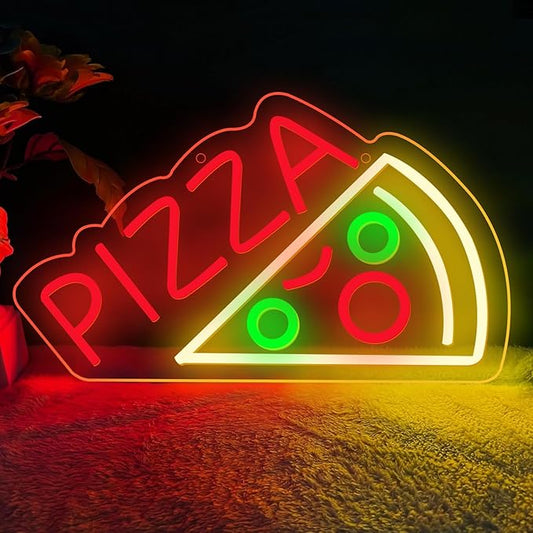 Pizza Neon Sign for Wall Decor Pizza Shaped Neon Sign for Pizzeria Food Powered Dimmable Letter Led Light Up Signs for Business Shop Restaurant Kitchen Store Party Food Decor