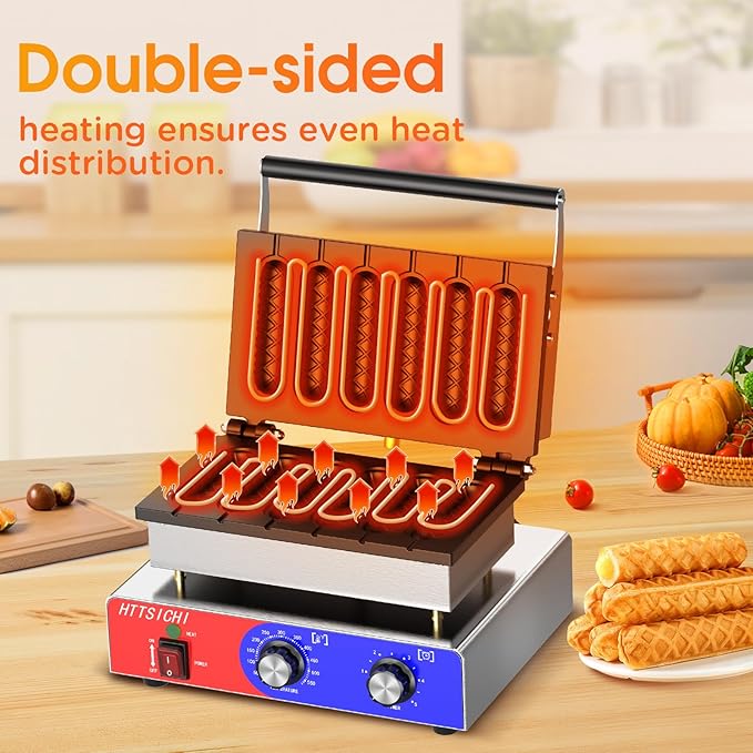 Waffle Stick Maker -Commercial Corn Dog Maker w/Non-stick Baking Pans, 550 ℉ Temperature and Timer, 1550W Corndog Maker Machine for Double Baking, 110V Waffle Stick Maker Machine for Hotel