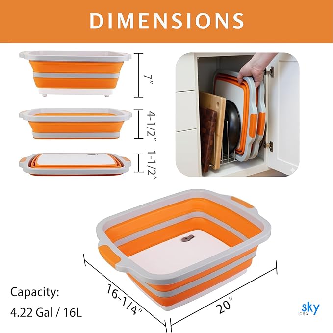 Collapsible BBQ Prep Tub with Lid - XL 4.22 GAL Folding Cutting Board & Food Basin for Outdoor Cooking, Marinating Container, Space Saving Prep Station