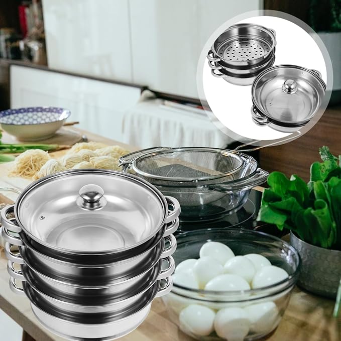 YARNOW 5 Tier Stainless Steel Steamer Pot 12.20 Inch Multifunctional Stockpot for Soup and Food Steaming Space Saving Kitchen Cookware for Family Use