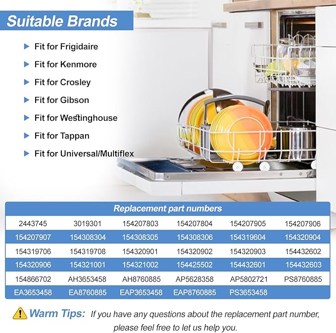 Upgrade OEM 808602302 Dishwasher Lower Dishrack Intended for Frigidaire, Fit for Kenmore Dishwasher Rack 1-Year Service Equipped with 154174501 Wheels Replace Part Number 154432602 154432601 154319706