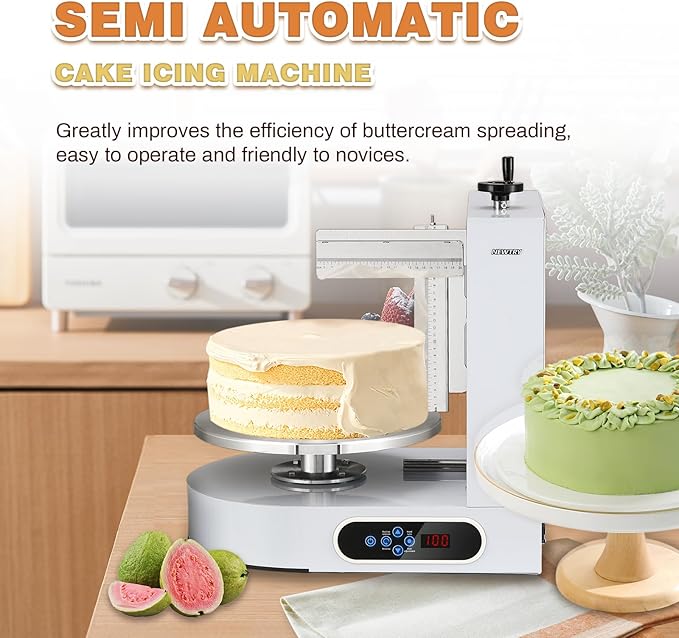 NEWTRY Electric Cake Decorating Machine Semi Automatic Cream Butter Coating Machine Icing Machine Surface Scraper for 4-12 inch Cakes 110V US