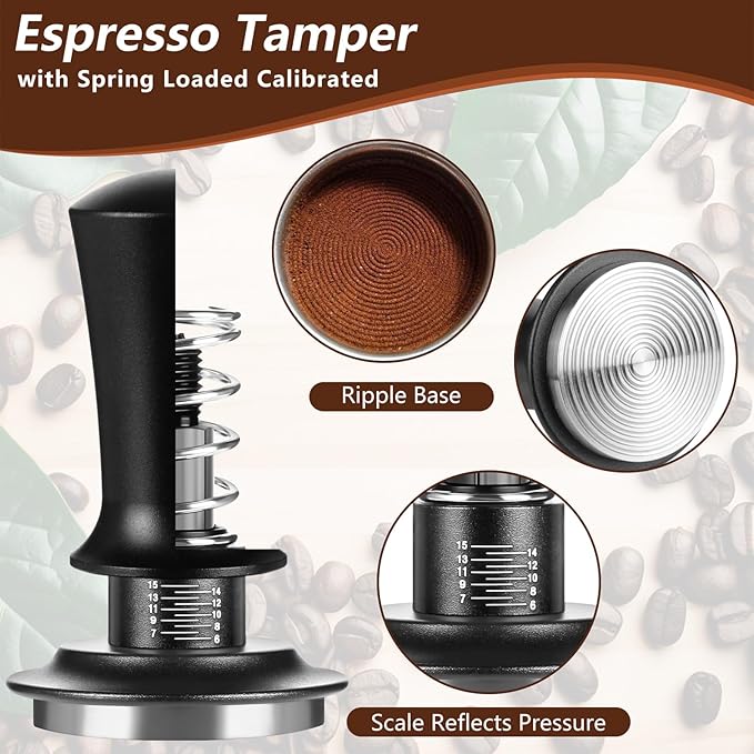 7 PCS Espresso Accessories,Espresso Tamper Tools,WDT Tool Espresso Machine Accessories Kit,Coffee Tamper with Wood Espresso Tamping Station,Distributor,Stirrer,Dosing Funnel,Brush,Puck Screen (54mm)