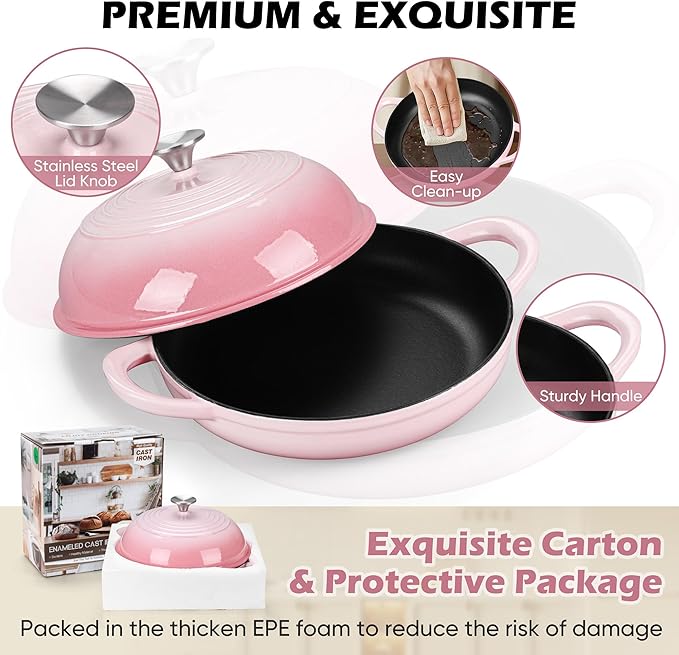 Bread Dutch Oven for Sourdough Baking (5.5 QT), Joyfair Enameled Cast Iron Dutch Oven Pot with Lid, Sourdough Bread Pan with Heavy Duty Dual Handles, Non-Stick & Even Heat, Oven-safe up to 500°F, Pink