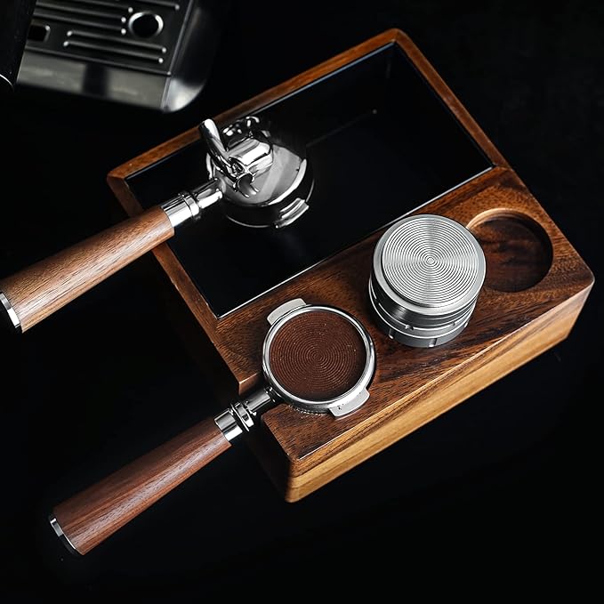 Coffee Knock Box | Fits 58mm Portafilter Holder | Tamping Station & Distributor Stand | Large Wood Espresso Container | Espresso Accessories for Coffee Bar
