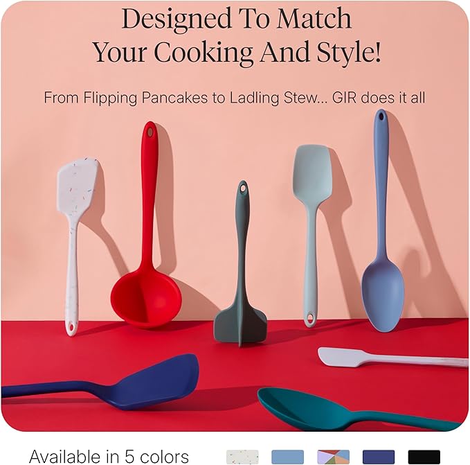 GIR: Get It Right 5-Piece Silicone Ultimate Kitchen Utensils Set - Ladle, Spatula, Flip, Spoon & Spoonula - Non-Toxic Cooking Utensils for Nonstick Cookware, Cooking and Baking - Navy