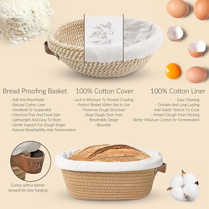 Complete Sourdough Starter Kit with Bamboo Storage Rack Bread Baskets, 12 Set Sourdough Bread Baking Supplies with Glass Sourdough Starter Jar for Bread Making Baking Fermentation