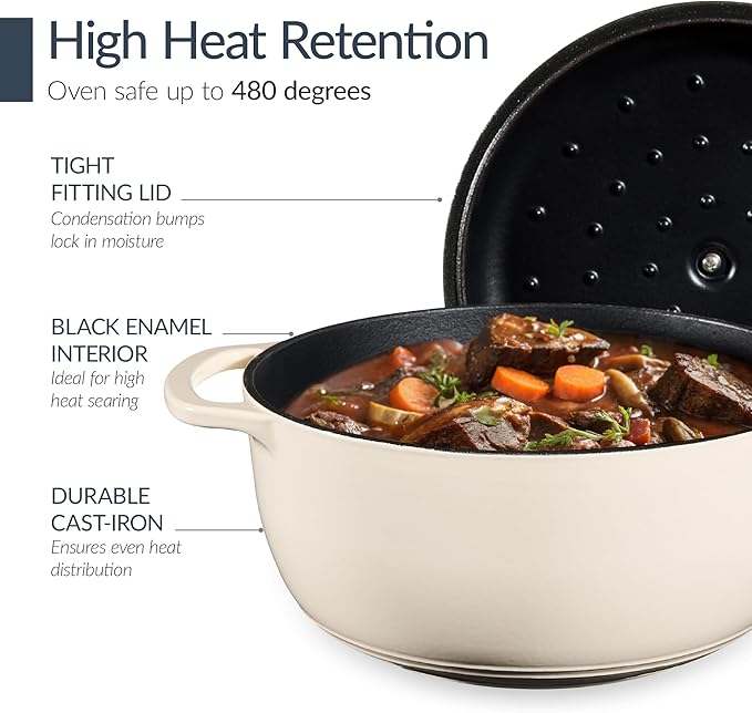 Best Choice Products Non-Stick Pot & Pan Cookware Set, Cast Iron, 2Qt Skillet W/Lid, 10" Grill Or Griddle Pan W/Press, 6Qt Enameled Dutch Oven, Non-toxic, For Cooking & Grilling - Vanilla