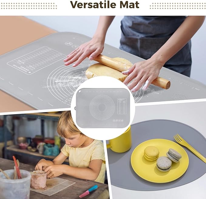 31.5×23.6 Silicone Baking Mat, Extra Thick Non-Stick Kneading Mat with Raised Edges, Complete Pastry Set with Accessories