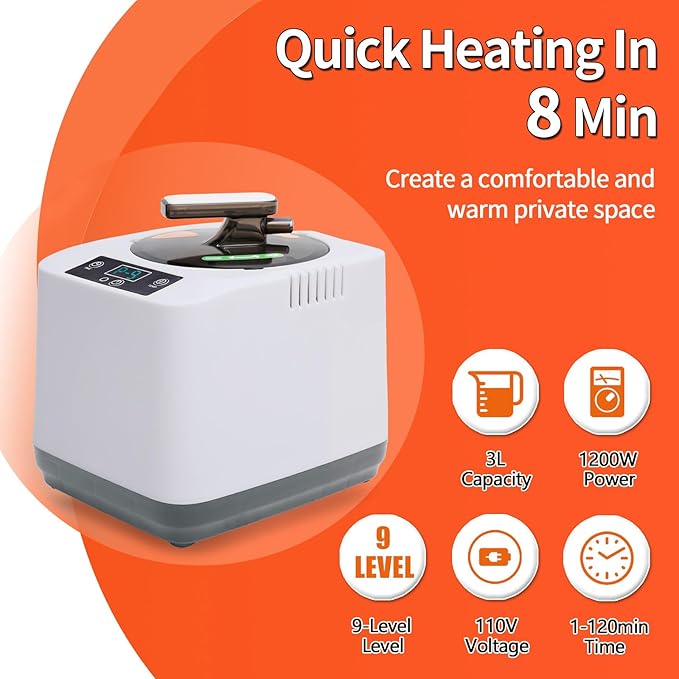 Portable Home Sauna Steam Machine with Remote Control - 1200W 3L Upgrated Fast-Heating System, 9-Level Adjustable Steam & 120-Min Timer, for Home Spa Sauna Accessories