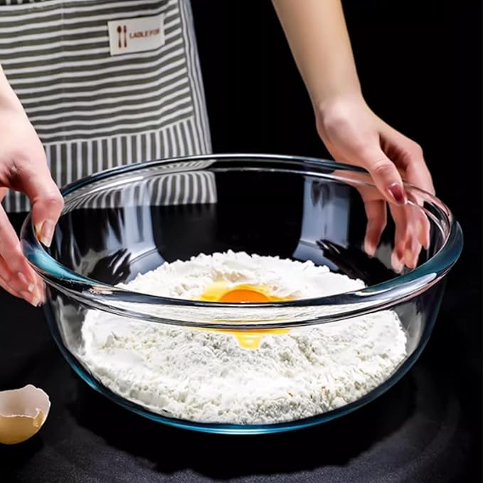 6.2QT Large Glass Mixing Bowl with Lid, Clear Glass Salad Cooking Bowls for Sourdough, Salad and Storage Prepping and Baking Food Storage Set