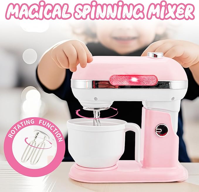 Kids Play Kitchen Accessories Toys Set,Prented Play Kitchen Appliances Playset,Blender,Coffee Maker,Mixer,Toaster with Light & Sound,Kitchen Sets for Kids Age 4-8,Pink Kitchen Toys for Toddler Girls