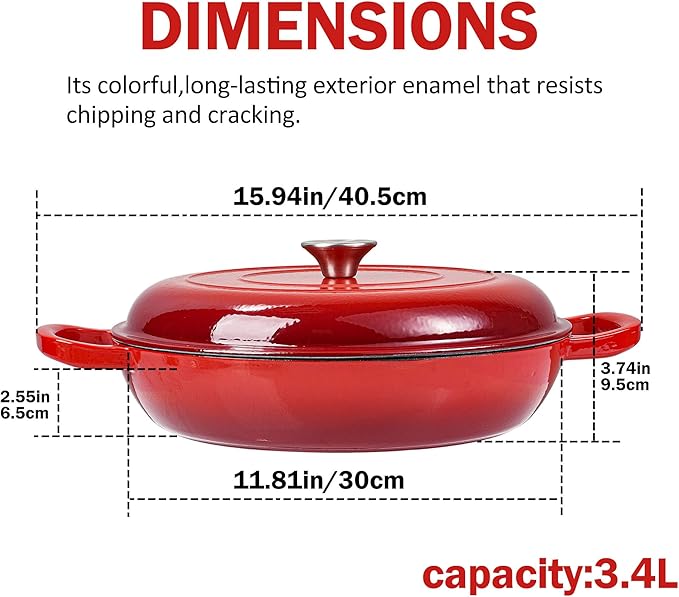 Vivicreate 3.5 Quart Enamel Cast Iron Dutch Oven Pot with Lid – Enameled Cookware for Baking, Roasting, and Braising – Durable Cast Iron Pot for Stove Top and Oven Use