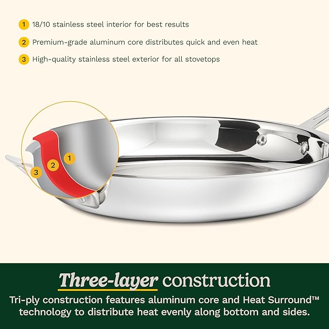 Cuisinart PureClad™ PureClad™ Triple-Ply 12" Stainless Steel Skillet with Helper Handle and Cover. PCT22-30HC