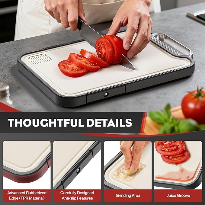 Titanium Cutting Board for Kitchen, 2-in-1 Double Sided Cutting Board, Pure Titanium & PP, Easy to Clean with Juice Groove
