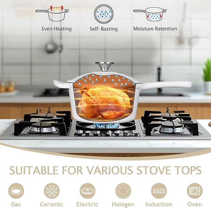 TeamFar 3QT Enameled Cast Iron Sauce Pan, Small Sauce Pot with Lid, Mini Dutch Oven Saucepan for Cooking/Simmering/Baking/Boiling, Sturdy & Nonstick, Oven Safe & Fit for Induction-White