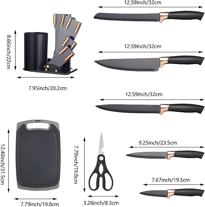 Kitchen Utensils Set and Knives Set,19-in-1 Kitchen Knife Set Include 11 PCS Silicone Cooking Utensils Set 5 PCS Sharp Stainless Steel Chef Knives Scissors and Cutting Board
