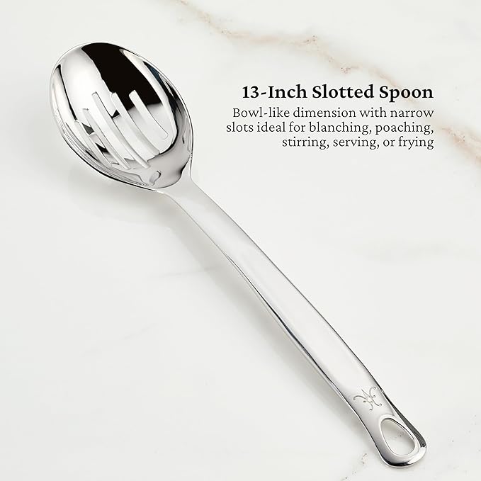 Hestan Provisions Chef's Tools, Deluxe Tool Set (6-Piece) with Porcelain Holder/Bain Marie & Stainless Steel: Solid Spoon, Ladle, Pasta Fork, Turner/Spatula, French Whisk