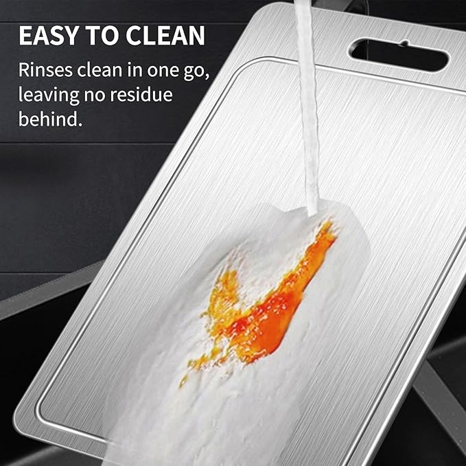 Titanium Cutting Board 100% Pure Cutting Boards With Juice Groove Metal Grade Food Double Sided Chopping Board for Cutting Meats Vegetables Fruits(Titanium-Large)