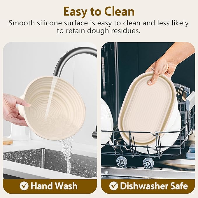Aliggbent Silicone Banneton Bread Proofing Baskets, 10'' Oval & 9'' Round Foldable Sourdough Bread Baking Supplies 18Pcs Sourdough Starter Kit Easy-to-Clean Proofing Baskets for Sourdough Bread Baking