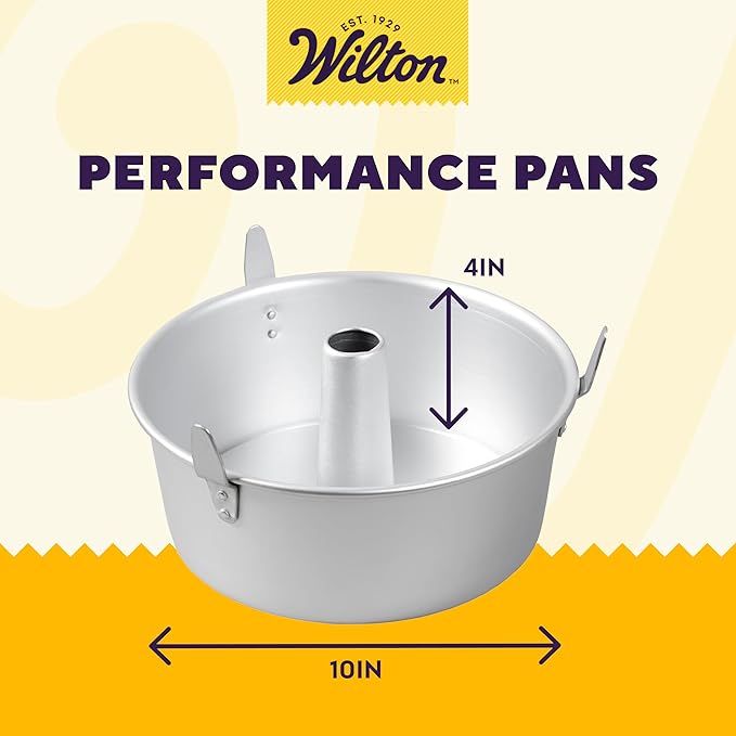 Wilton 10 Inch Angel Food Tube Cake Pan, Even Heating Aluminum Bakeware for Cakes, Made without PFAS, Packaging May Vary