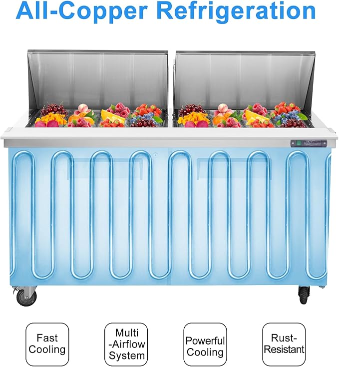 JINSONG Commercial Refrigerator,60 inch Sandwich and Salad Prep Station with Cutting Board