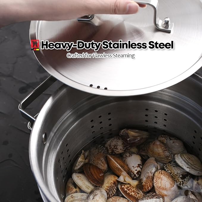 Premium Stainless Steel Asparagus Vegetable Tall Steamer Pot Spaghetti Pasta Stovetop Cooker with Removable Perforated Basket and Lid, Large Size Versatile Cookware (5.2Liters/5.5Quarts)