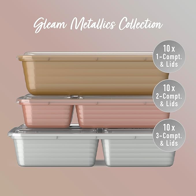 Bentgo Prep 60-Piece Meal Prep Kit - Reusable PFAS & BPA-Free Food Containers, 1-Compartment, 2-Compartment, & 3-Compartments - Microwave, Freezer, & Dishwasher Safe (Gleam Metallics)
