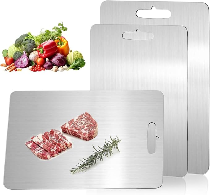 Tavano Titanium Cutting Board,Katuchef Titanium Cutting Board,Titanium Cutting Boards for Kitchen,Non toxic Doubld-Side Durable Chopping Boards, Easy to Clean and Store(2PC-M+XL)