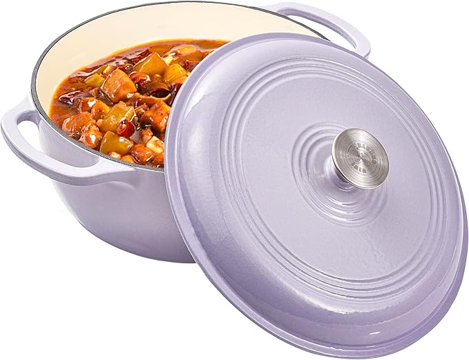 Vivicreate 6 Quart Enamel Cast Iron Dutch Oven Pot with Lid – Enameled Cookware for Baking, Roasting, and Braising – Durable Cast Iron Pot for Stove Top and Oven Use Red color (Purple)