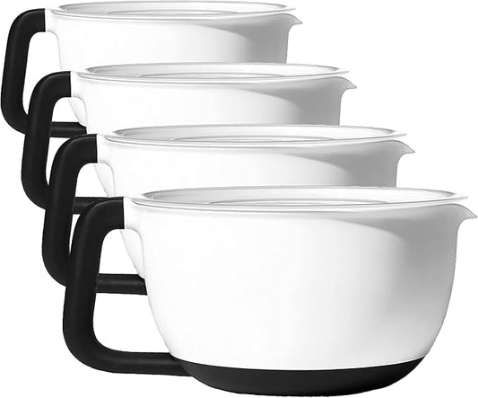 OXO Good Grips 4Qt BPA Free Plastic Batter Mixing Bow with Lid, White (Pack of 4)