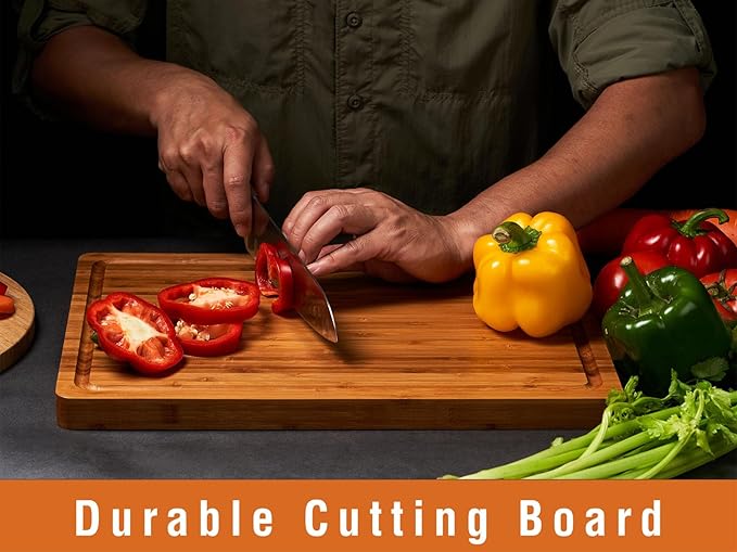 Bamboo Cutting Boards for Kitchen, Extra Thick Wood Butcher Block, Heavy Duty Wooden Chopping Block, Charcuterie Boards & Cheese Platter, 14"x10"x0.9"