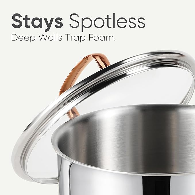 CAROTE 8 Qt Tri-Ply Stainless Steel Stockpot, Non-Toxic Stock Pot with Lid, Soup Pot for Pasta, Even Heating, Oven Safe, Induction, Ceramic and Gas Cooktops Compatible, Sliver