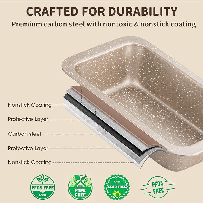 10-Piece Baking Pans Set, Bakeware Sets Nonstick, Baking Set for Oven Cooking, Stackable Carbon Steel Pans Include Cookie Sheets, Muffin Pan, Cake Pan, Pizza Pan, Loaf Pan, Roasting Pan, Gold
