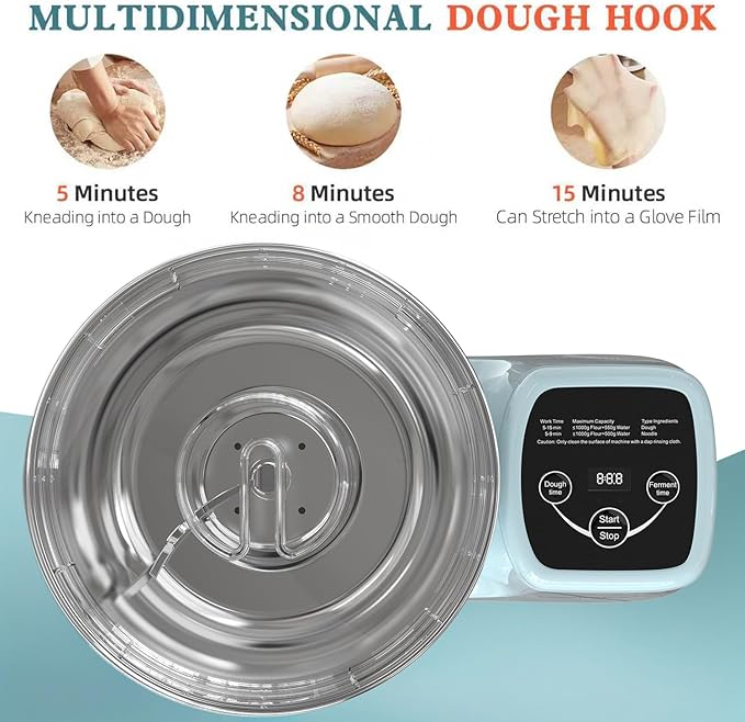Electric Dough Maker with Ferment Function - 5.5QT Stainless Steel Kneading Machine for Sourdough, Bread, Pizza - Upgraded 230W DC Motor Mixer for Faster Glove Film & Home Baking
