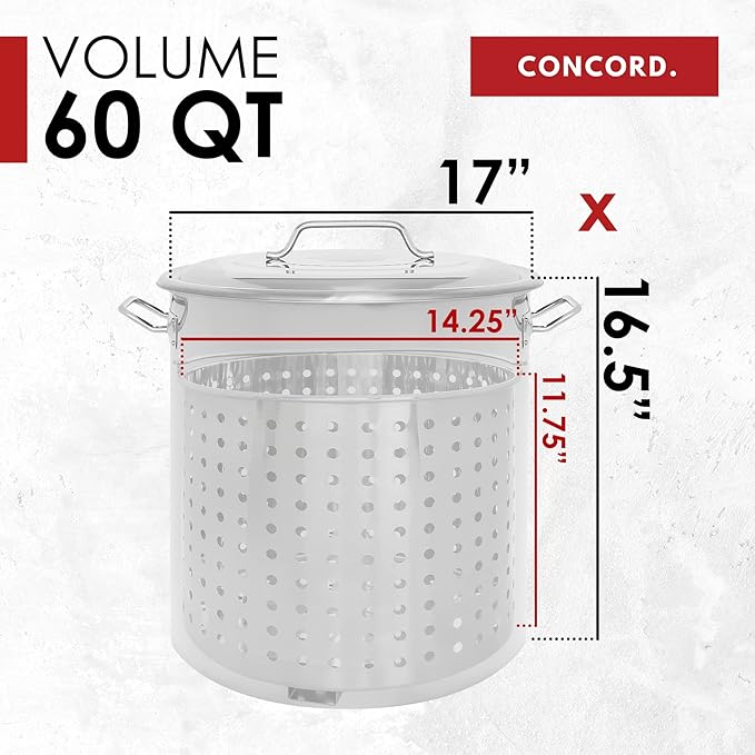 CONCORD Stainless Steel Stock Pot w/Steamer Basket. Cookware great for boiling and steaming (60 Quart)