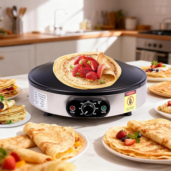 Crepe Makers, 16-Inch Electric Roti and Tortilla Maker, 1600W Large Non-Stick Convex Dome Griddle, Commercial Grade Saj Bread Maker & Crepe Machine, Adjustable Temp up to 460°F,Stainless Steel