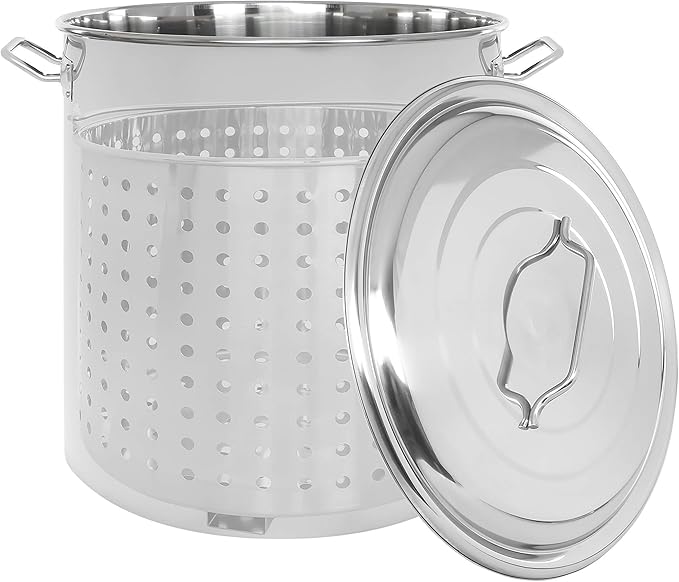 CONCORD Stainless Steel Stock Pot w/Steamer Basket. Cookware great for boiling and steaming (160 Quart)