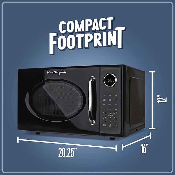 Nostalgia Retro 1000W Microwave Oven 1.1 Cu Ft Capacity – Child Safety Lock, 8 Auto-Cook Settings – Countertop Kitchen Appliance – Black